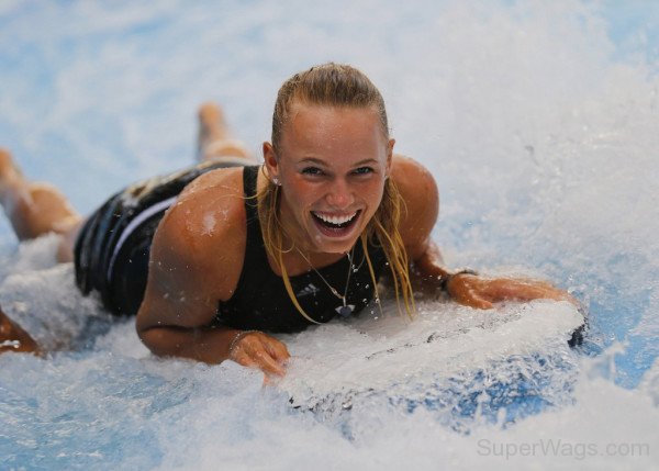 Caroline Wozniacki Surrefing At Beach