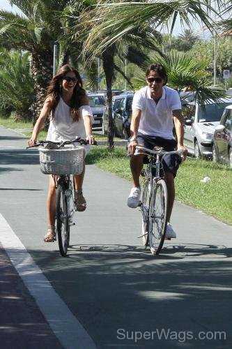 Filippo Inzaghi and Alessia Ventura On Bicycle