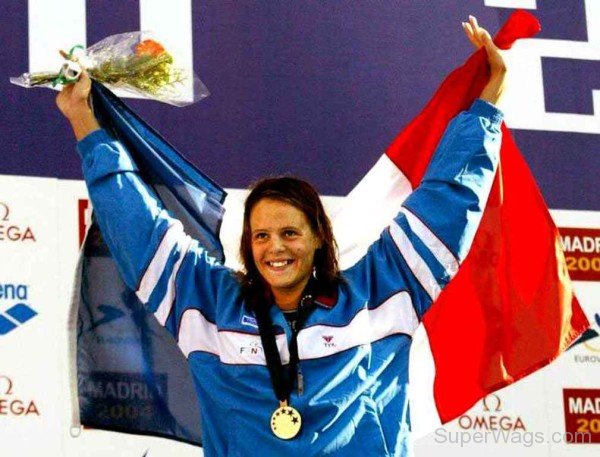 Laure Manaudou Holding Flag-SW1054