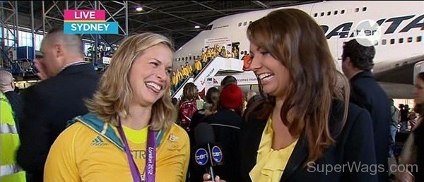 Libby Trickett With Media Person-SW149