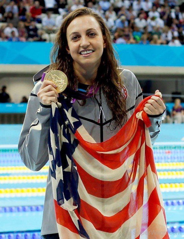 Rebecca Soni Holding American Flag-SW120