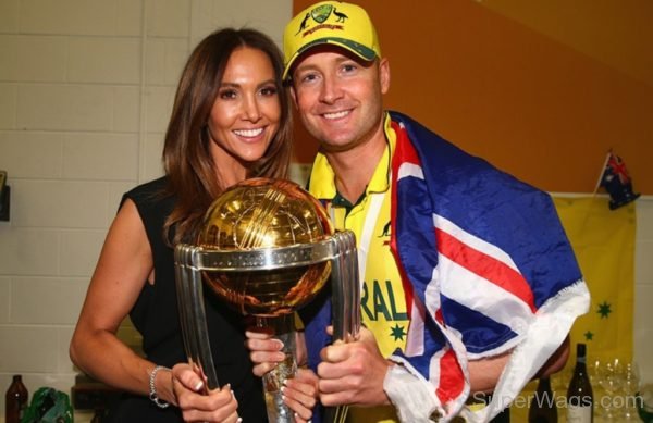 Kyly Clarke And Michael Clarke Holding World Cup