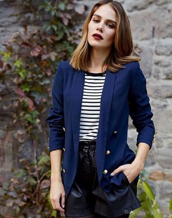 Maripier Morin In Blue Coat