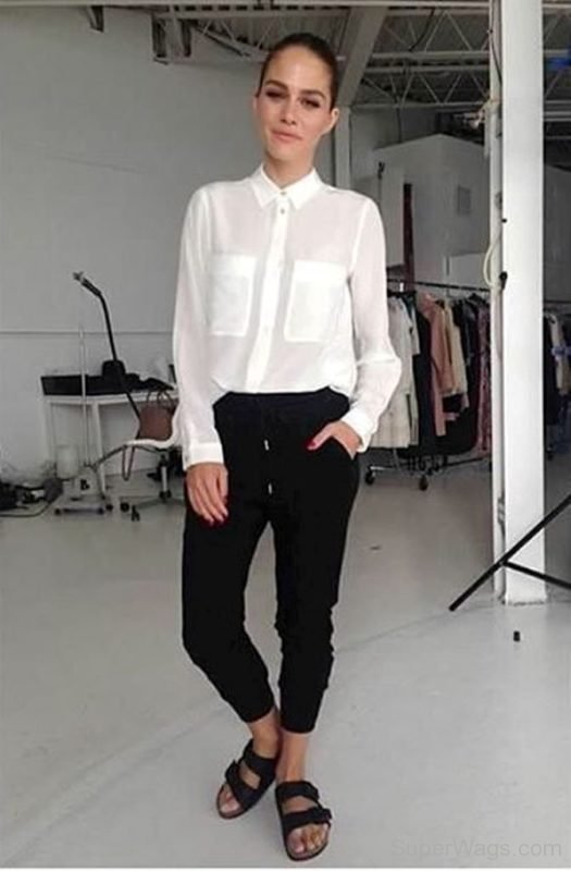 Maripier Morin In White Shirt And Black Trouser